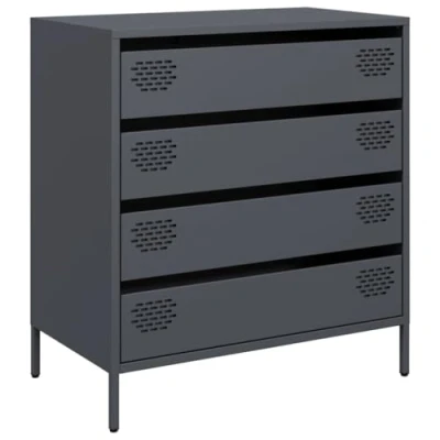 Image of vidaXL Sideboard Anthracite 68x39x73.5 cm Cold Rolled Steel, 2 Drawers, Shelves Modern Cabinet for Bedroom, Living Room, Hallway, Office