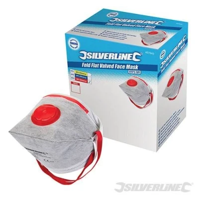 Image of Silverline Fold Flat Valved Face Mask FFP3 NR Display Box 25pk NR, Carbon Layer for Welding