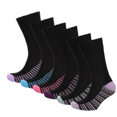 Image of OnlyBee 6 Pairs of Ladies Womens Bamboo Non Binding Loose Elasticated Top Socks Black UK size 4 to 8