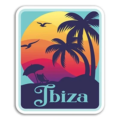 Image of 2 x 10cm Ibiza Vinyl Stickers Sunset Travel Sticker Laptop Luggage #18187 (10cm Tall)