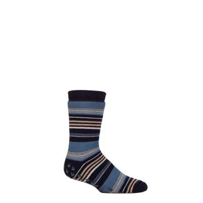 Image of Mens 1 Pair SOCKSHOP Heat Holders Iomi Raynaud&#039;s 3.1 TOG Striped Thermal Slipper Socks Stripe Navy 6 11