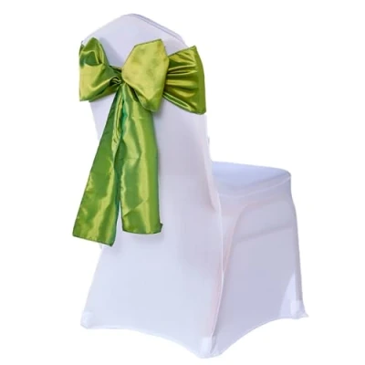 Image of Elegant Event Essentials Set of 50 Taffeta Chair Sashes Bow Tie Wider Fuller Cover Decor for Wedding Decorations, Birthday, Banquets, Reception &amp; Party Events Ribbon Sage Green