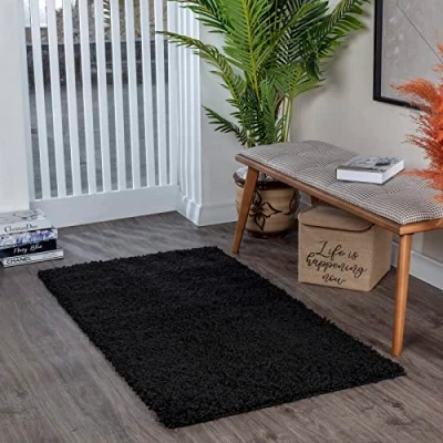 Image of Livabliss Home Shaggy Rug Modern Berber Living Room 120x170 cm, Soft Rugs for Bedroom Neutral Boho Fluffy Rug, Easy Care Plush Thick Pile Large Black