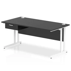 Image of Impulse 1600x800 Desk Black/White Cantilever Leg 1x1 Drawer Fixed Ped