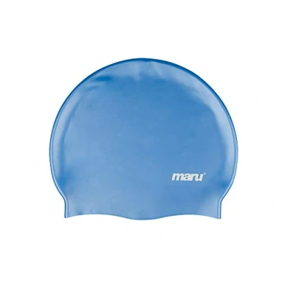 Image of MARU Swimming Hat, 100% Silicone Swim Cap, Unisex Adult Lightweight Caps for Men and Women, Comfortable Durable Hats Designed in the UK (Blue, One Size)