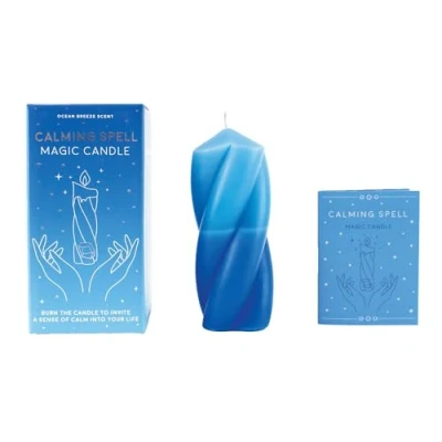 Image of Gift Republic Calming Spells Crystal Candle. Blue Pillar Candle Ocean Breaze Scented with Hidden Angelita Quartz Crystal. Infused Set Relaxation