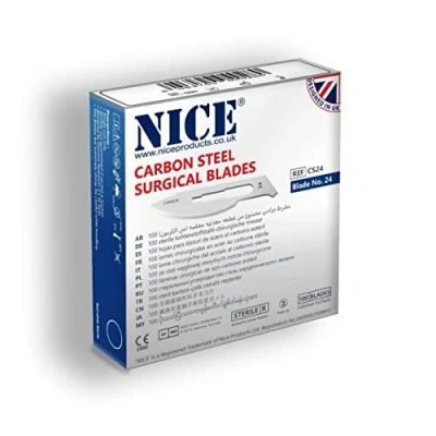 Image of 100 x NICE No.24 Sterile Carbon Steel CS24 Surgical Blades