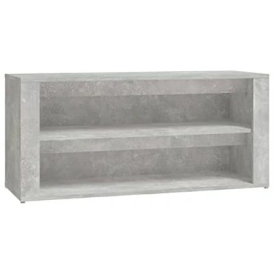 Image of vidaXL Modern Shoe Rack Engineered Wood Concrete Grey 100x35x45 cm Two Compartments Bench Style Top Easy Assembly