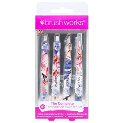 Image of Brushworks HD 4 Piece Combination Tweezer Set Floral