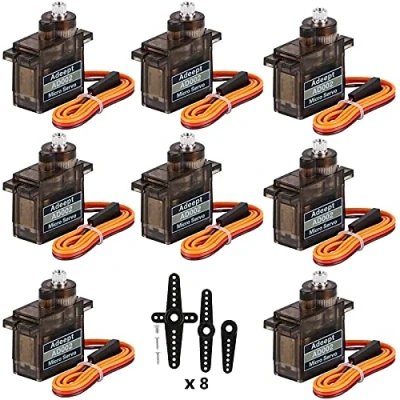 Image of Adeept 8Pcs Micro Servo Motor Kit AD002 9G Metal Geared for DIY Smart Car Robot/Robotic Arm/STEM Raspberry Pi Arduino Project/Helicopter Plane Boat