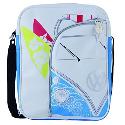 Image of BRISA VW Collection Volkswagen Retro Vintage Shoulder Travel Bag in T1 Bus Campervan Design (Surf/White)