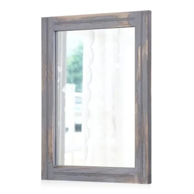 Image of AAZZKANG Wood Framed Mirror Rectangular Rustic Wall 70 x 50 cm Farmhouse Decorative Hanging for Bathroom Living Room Bedroom