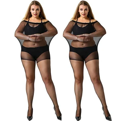 Image of MANZI Women&#039;s 2 Pairs Plus Size Control Top Ultra Soft Tights 20 Denier Black XXXXL