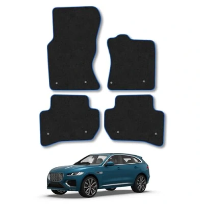 Image of Car Mats Compatible with Jaguar F Pace (2016 ) Tailored Fit Blue Carpet Floor Set Accessory Custom 4 Pieces Anti Slip Backing &amp; Binding Trim Edge