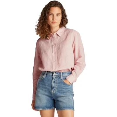 Image of Tommy Jeans Buttondown blouse, Women&#039;s, Size: Medium, Precious pink