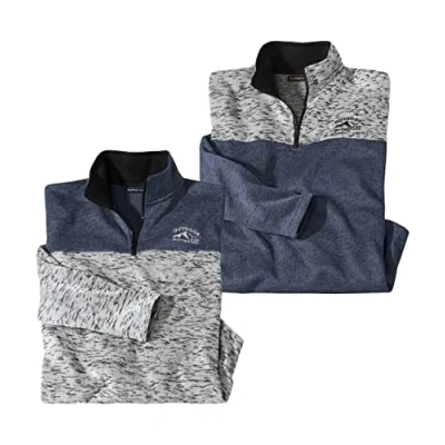 Image of ATLAS FOR Men Pack of 2 Mens Half Zip Fleece 1/4 Brushed Fleeces Quarter Jumpers, Pullovers Small to Big and Tall Sweater UK Sizes S 4XL Grey, Blue