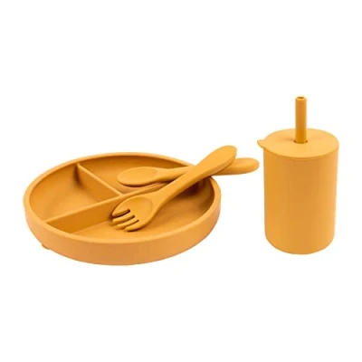 Image of Tiny Dining Baby Silicone Suction Feeding Set Ochre 4pc