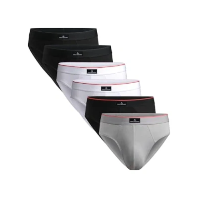 Image of DANISH ENDURANCE Mens Briefs, Soft Cotton Underpants, Y Fronts Underwear, Boxer Multipack, 6 Pack, Multicolour: 2 X Black, White, 1 Grey, Black/Red Line Band, XXL