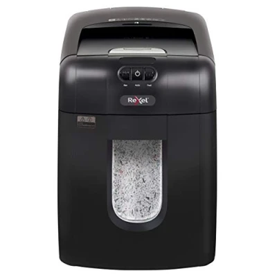 Image of Rexel Auto+ 130M 2104100A Auto Feed 130 Sheet Micro Cut Shredder for Personal or Executive Use (Up to 2 Users), 26 Litre Removable Bin, Includes Oil Sheets, Black