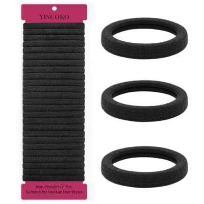 Image of YISCOKO Hair Bands,Black Bobbles,Hair Bands for Women,50 PCS Ties NO Damage,Hair Elastics,Elastic Bands,Hair Band Thick Hair,Black Band,Ponytail Holders Bobbles Women.