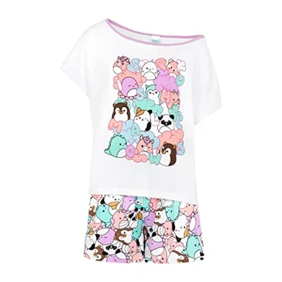 Image of Squishmallows Womens Pyjamas Off the Shoulder PJ Set (UK, Numeric, 8, 10, Regular, White)