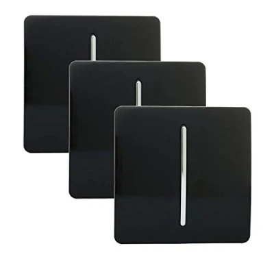 Image of Trendi 1 Gang 2 Way Artistic Modern Glossy 10 Amp Rocker Tactile Light Switch Piano Black (3 Pack)