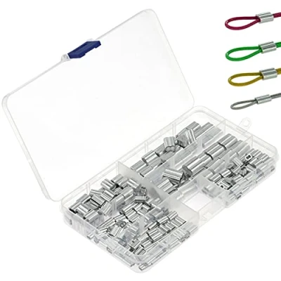 Image of 230 PCS Wire Rope Crimping Loop Sleeves, Aluminum Sleeves Clips, 6 Sizes of Double Hole