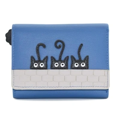 Image of Mala Leather Peek A Boo Cat Small Tri Fold Purse 3635 01 (Blue)