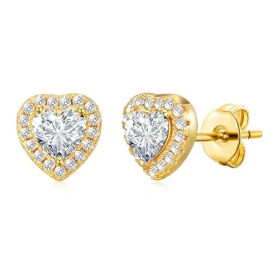 Image of Philip Jones Gold Plated Heart Halo Earrings Created with Zircondia® Crystals