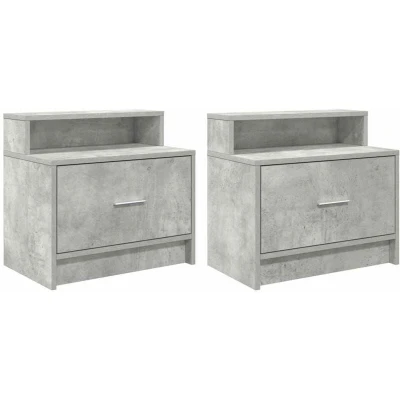 Image of vidaXL 2pcs Bedside Cabinets with Drawer Concrete Grey, Engineered Wood, 51x31x47 cm Modern Nightstands for Bedroom