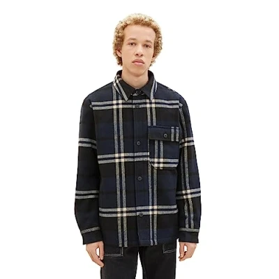 Image of TOM TAILOR Denim Men&#039;s 1037494 Jacket, 32667 Black Navy White Check, XXL