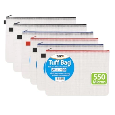 Image of 6 x A4+ Foolscap Tuff Bags Heavy Duty 500 Micron Strong Weatherproof Storage Case Wallets Pouches