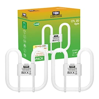Image of TBE Lighting 16w 2D 4 Pin CFL Energy Saving Lamps DD Fluorescent Bulbs GR10q Base Fittings Long Life Lamp, Soft White 3500K (2 Pack)