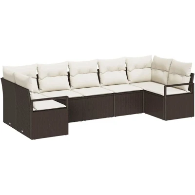 Image of vidaXL 7 Piece Garden Sofa Set with Cushions Brown Poly Rattan