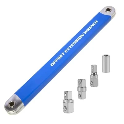 Image of Hoemudy Offset Extension Wrench,Tight Reach Wrench Set,Multifunctional with 1/2&quot;,1/4&quot; and 3/8&quot; Drive Adapters,No Worrying About Tool Handling in Confined Spaces (Blue)