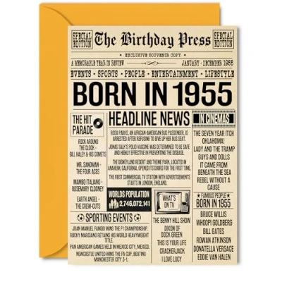 Image of 69th Birthday Cards for Women Men Born In 1955 Newspaper Happy 69 Card Grandma Grandad Nan Vintage Retro Back 1955, 5x7 Inch Sixty Nine Ninth Bday Greeting