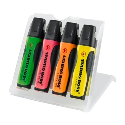 Image of Highlighter STABILO BOSS EXECUTIVE Pack of 4 green, pink, orange, yellow