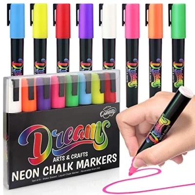 Image of The Glowhouse Premium Chalk Markers Neon Liquid Pens 6mm Washable Window Set of 8 Reversible Nibs