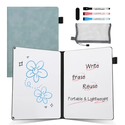 Image of AGM A5 Mini Whiteboard, Portable Dry Erase Board with 3 Colored Markers, Eraser, and Mesh Pouch, Ideal for Studying, Meetings, Note Taking, Doodling Navy Blue