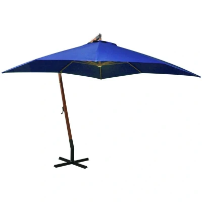 Image of vidaXL Hanging Garden Parasol with Pole Azure Blue 3x3 m Solid Fir Wood