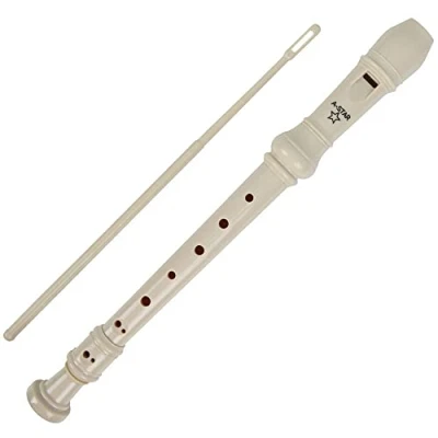 Image of A Star Soprano/Descant School Recorder Instrument, English/Baroque Fingering Key of C with Learning Chart, Bag, Cleaning Rod Beige