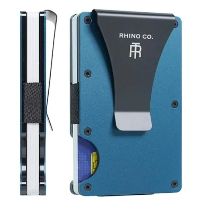 Image of RHINO CO. Minimalist Metal Wallet RFID Blocking Credit Card Holder with Cash Clip Slim, Secure, Small and Stylish (Cobalt Blue)