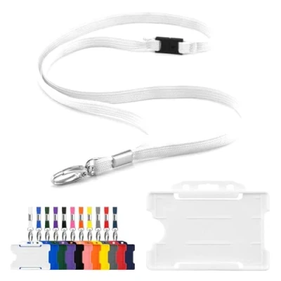 Image of CKB LTD Lanyard with Card Holder Includes 1x Eco Friendly RPET Plain Safety Breakaway Neck Strap Metal Clip and Matching Biodegradable Single Sided Rigid Plastic ID Badge (White)