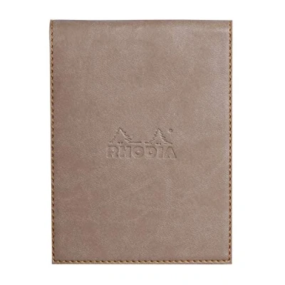 Image of RHODIA 128204C Clipboard Case + Stapled Notepad No. 12 Taupe 8.5x12 cm Lined 80 Detachable Sheets White Clairefontaine Paper g/m Pencil Holder Faux Leather Rhodiarama Collection