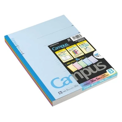 Image of Kokuyo Campus Todai Series Lined Notebook Semi B5 (252x179x4mm) 6 mm Ruling 35 Lines X 30 Pages Pack of 5 Cover Colors 3CBNx5