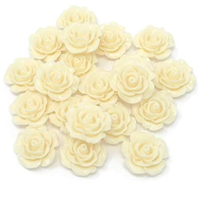 Image of Wedding Touches 20x Ivory 20mm Resin Rose Shabby Chic Flatbacks Craft Cardmaking Embellishments