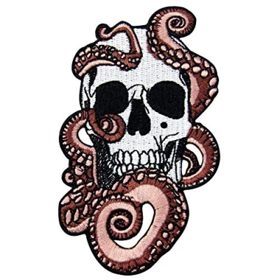 Image of Octopus and Skull Patch Embroidered Badge Iron On Sew Emblem