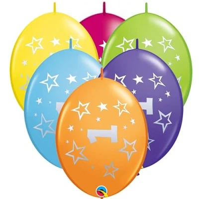 Image of Toyland® Pack of 50 30cm (12&quot;) Assorted 1st Birthday Linking Latex Balloons With Stars Party Decorations