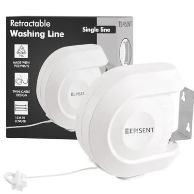Image of Episent 15M Washing Line Wall Mounted Retractable Clothes for Outdoor Use Heavy Duty Extendable