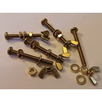 Image of M4X40 BRASS PAN HEAD BOLTS NUTS &amp; WASHERS WING PACK 0F 5 SET SCREWS